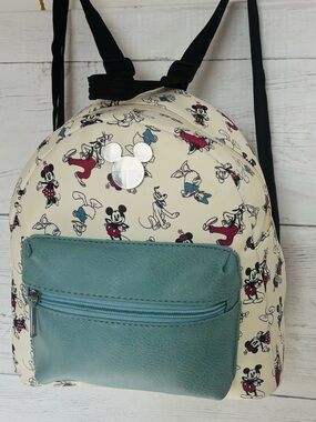 Disney Mickey Mouse Mini Backpack Cream Blue Faux Leather Bag